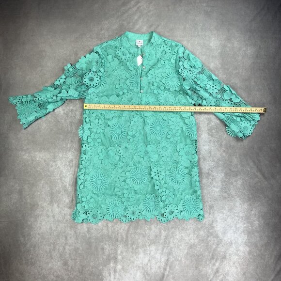 J. Marie Mint Green Floral Lace Dress With 3/4 Sleeves & Scalloped Edges - Picture 3 of 8